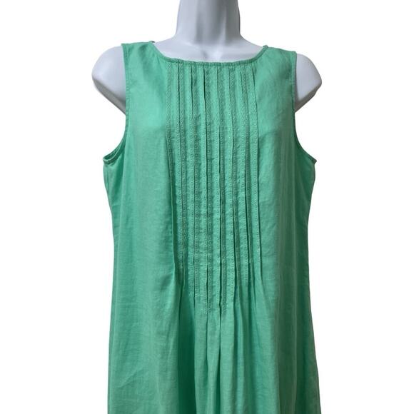 J Jill Terracotta 100% Linen Midi Dress Size MP Green Lagenlook Coastal Beachy - Picture 3 of 6